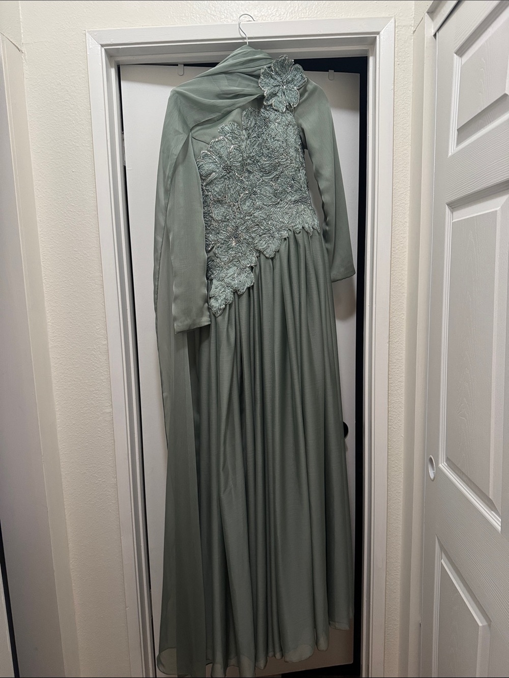 Elegant Sage Green floral boho dress